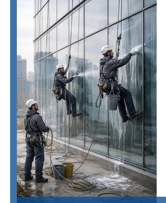 Промышленная мойка панорамных окон на высоте в Салехарде