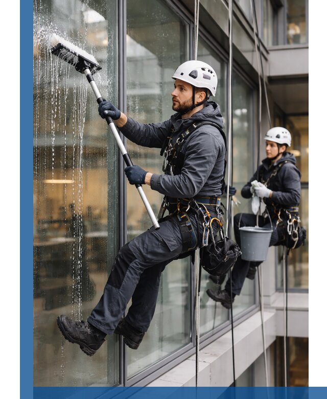 Профессиональная мойка витражей промышленными альпинистами в Салехарде