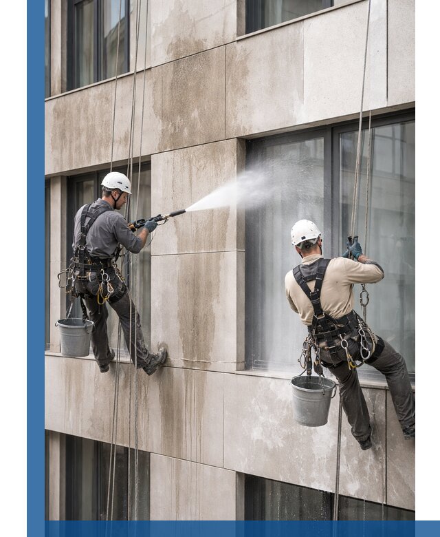 Послестроительная мойка фасада промышленным альпинизмом в Салехарде