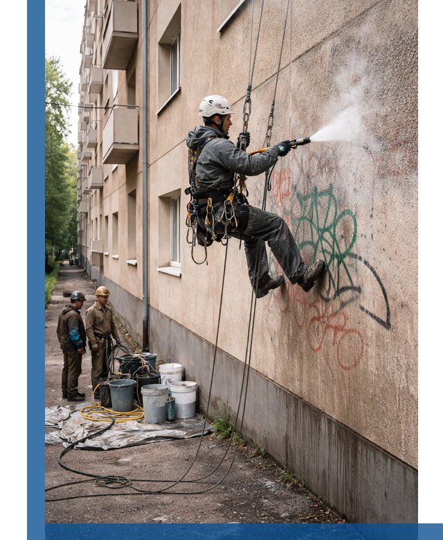 Удаление граффити с фасада в Салехарде без следов и повреждений