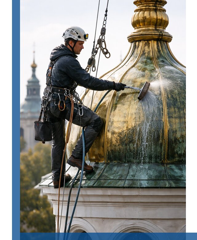 Профессиональная мойка куполов и шпилей высотными альпинистами в Салехарде