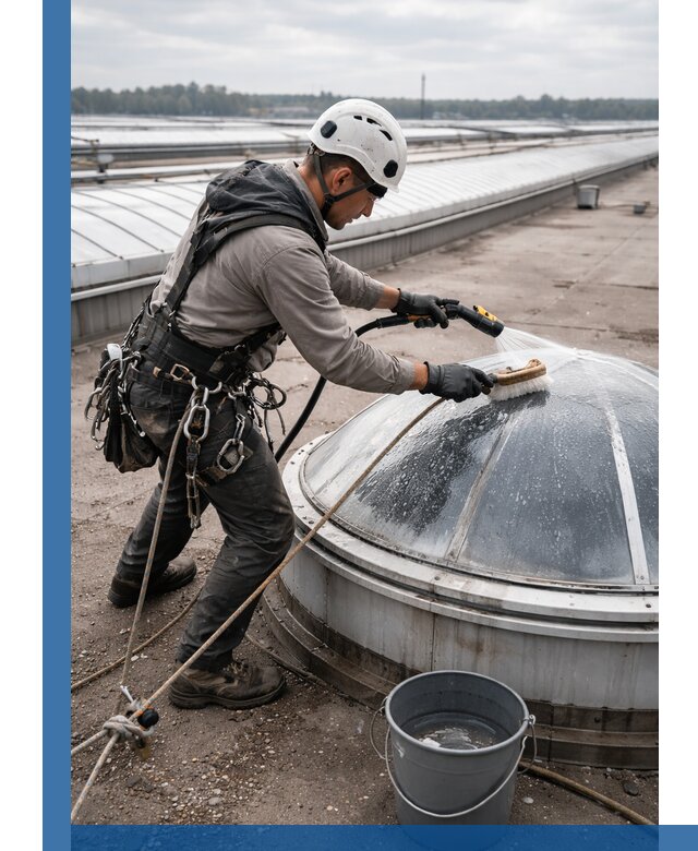 Мойка зенитных фонарей на кровле для промышленных объектов в Салехарде