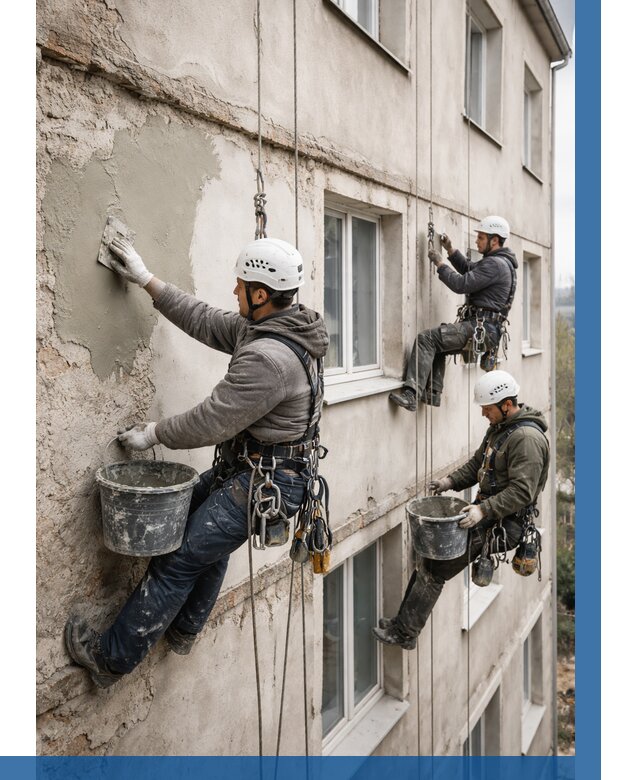 Ремонт штукатурного фасада в Салехарде от 803 р. под ключ | ВЫСОТНИК-Слх