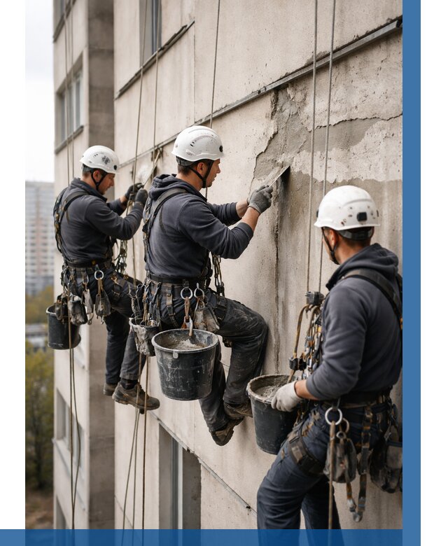 Ремонт бетонных элементов фасада в Салехарде от 2676 р. | ВЫСОТНИК-Слх