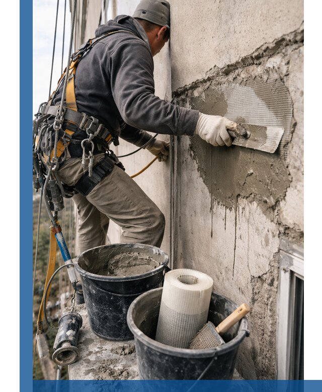 Ремонт бетонных элементов фасада промышленными альпинистами в Салехарде