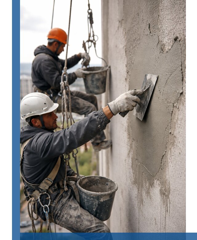 Штукатурка фасада на высоте в Салехарде профессиональные работы