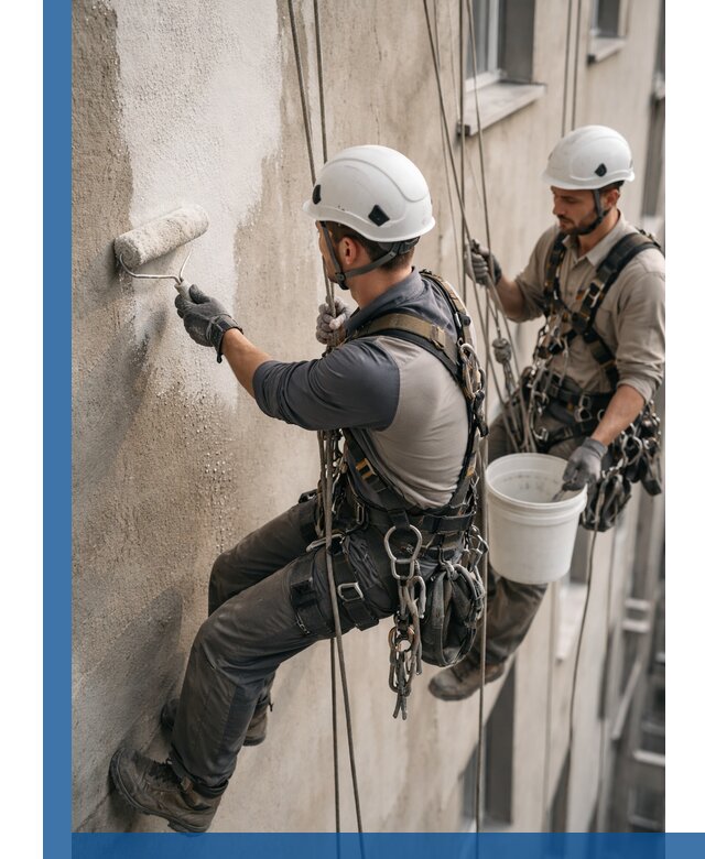 Грунтовка фасада на высоте в Салехарде промышленными альпинистами