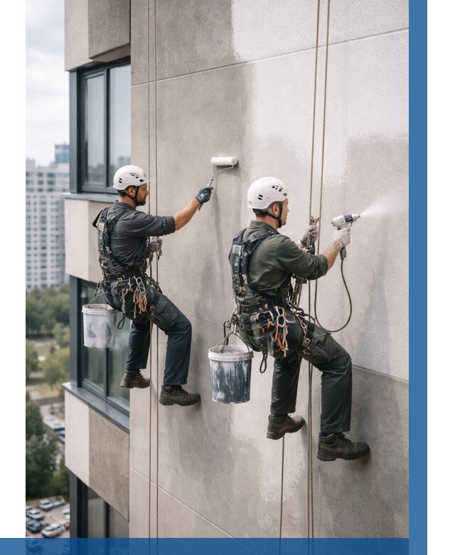 Покраска фасада альпинистами в Салехарде от 321 р. | ВЫСОТНИК-Слх