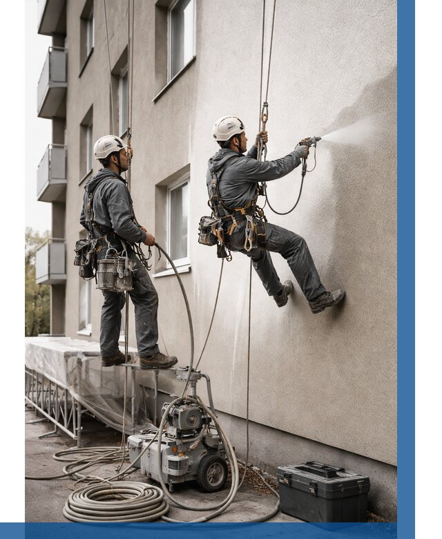 Безвоздушная покраска фасада в Салехарде от 235 р/м² | ВЫСОТНИК-Слх