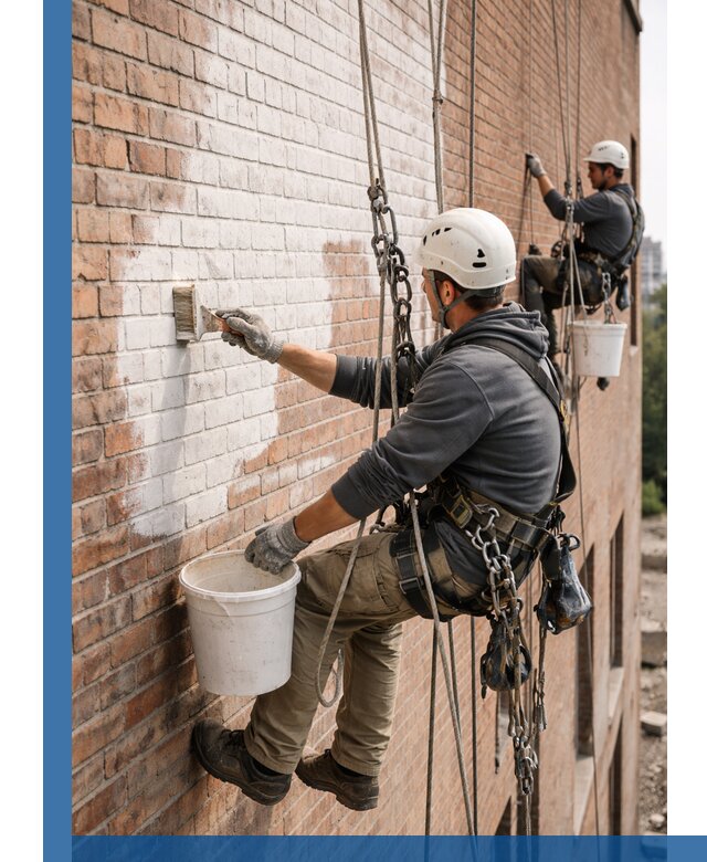 Покраска кирпичного фасада с доступным альпинистским сервисом в Салехарде