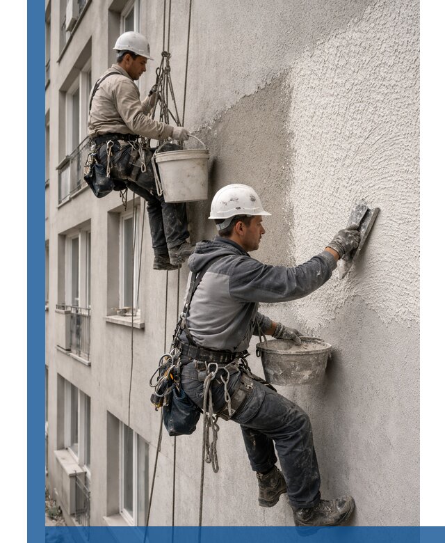 Нанесение декоративной штукатурки короед на фасад в Салехарде