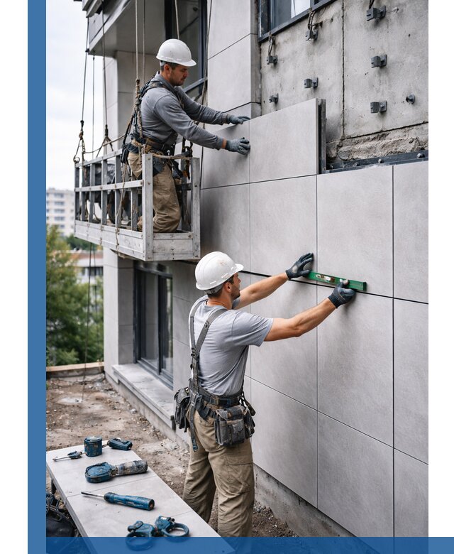 Монтаж керамогранита на фасад в Салехарде под ключ с гарантией качества