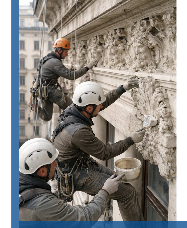 Реставрация фасадной лепнины с высотными работами в Салехарде