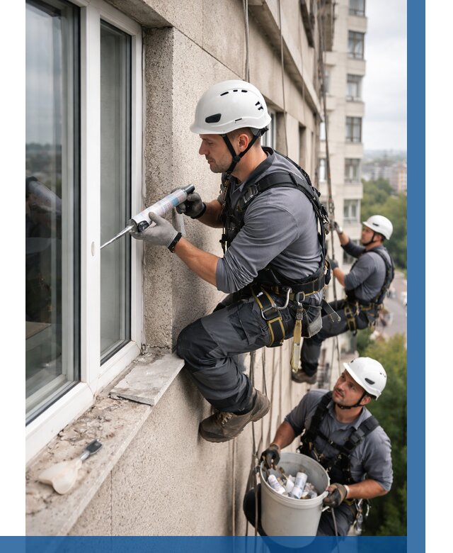 Герметизация оконных швов снаружи в Салехарде от 1606 р. | ВЫСОТНИК-Слх
