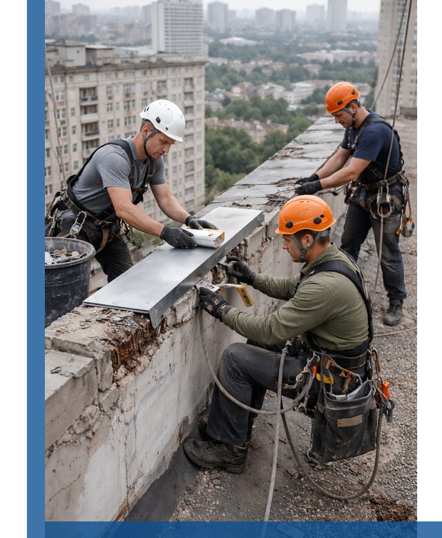 Ремонт парапета на кровле в Салехарде, высотные работы с гарантией