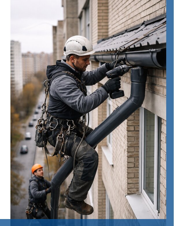 Монтаж водосточной системы на здании в Салехарде от 5352 р. | ВЫСОТНИК-Слх