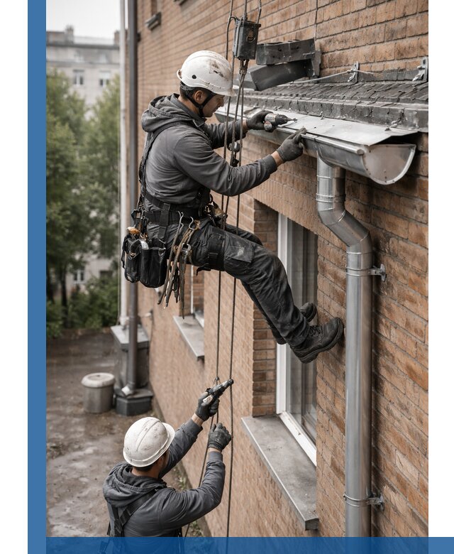 Монтаж водосточной системы на здании в Салехарде под ключ