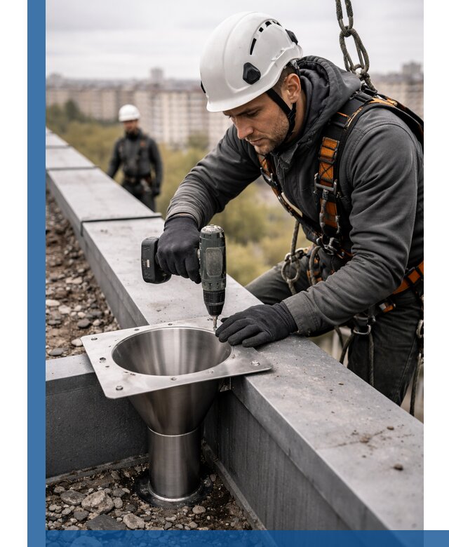 Монтаж водосточных воронок в Салехарде для промышленных зданий