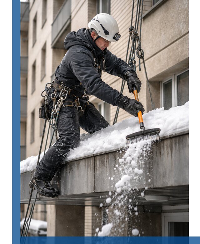 Очистка козырьков от снега в Салехарде круглогодично безопасно