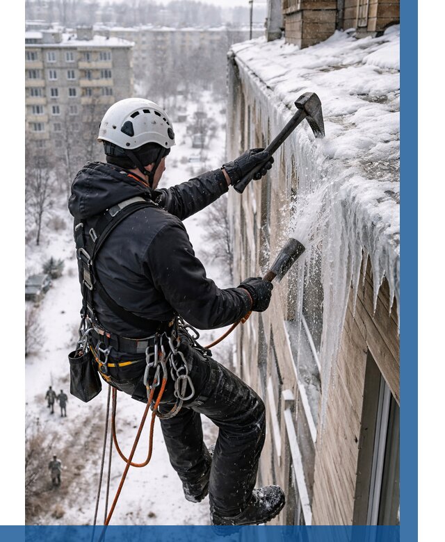 Сбивание сосулек с крыши в Салехарде по цене от 4817 р. | ВЫСОТНИК-Слх