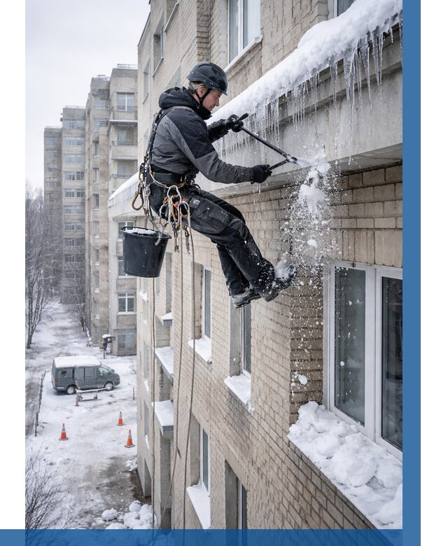 Удаление наледи с карнизов в Салехарде от 375 р. | ВЫСОТНИК-Слх