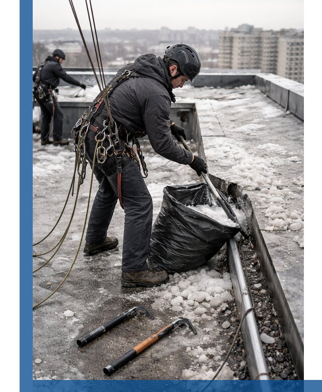 Аварийная очистка кровли в Салехарде от промальпинистов