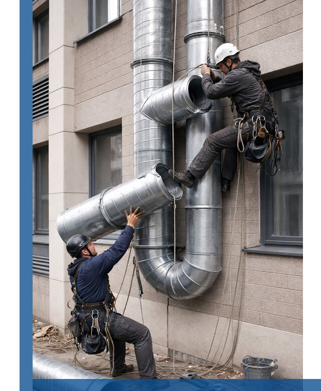 Монтаж фасадных воздуховодов в Салехарде с герметизацией и крепежом