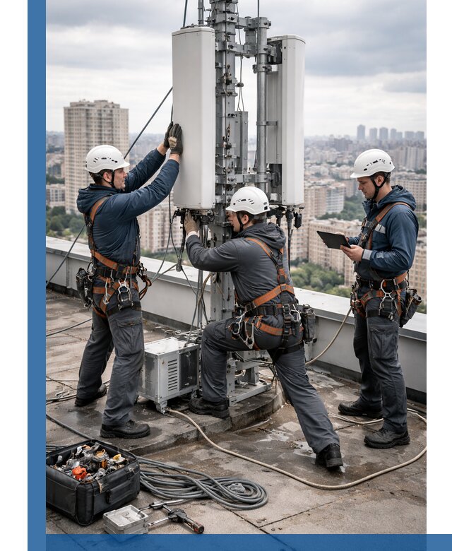 Монтаж антенн связи на крыше в Салехарде с вводом в эксплуатацию