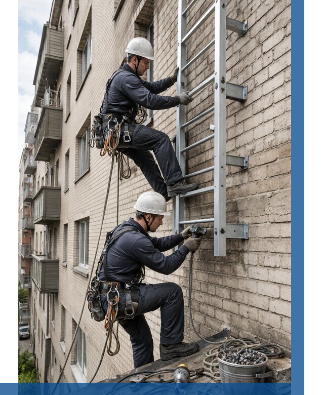 Монтаж пожарной лестницы в Салехарде от 26760 р заказать у ВЫСОТНИК-Слх