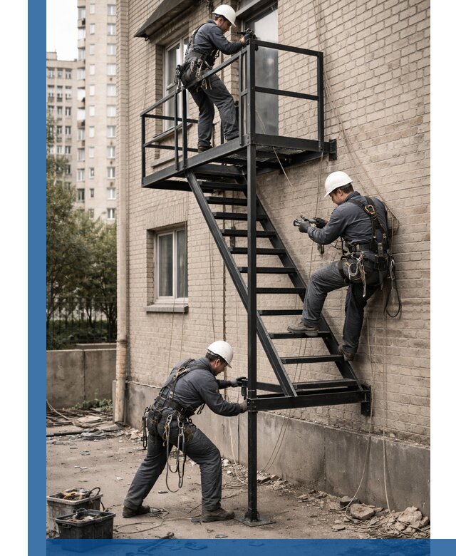 Монтаж пожарной лестницы в Салехарде, установка и крепление