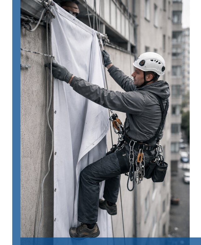 Замена баннерного полотна промышленными альпинистами в Салехарде