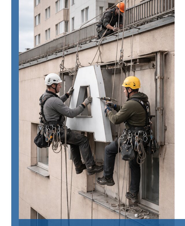 Ремонт и восстановление наружных вывесок на высоте в Салехарде