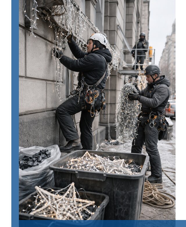 Демонтаж новогоднего оформления и гирлянд в Салехарде