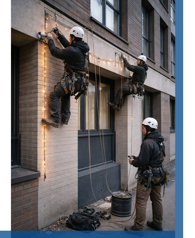 Монтаж гирлянд на фасаде в Салехарде от 3746 р. | ВЫСОТНИК-Слх