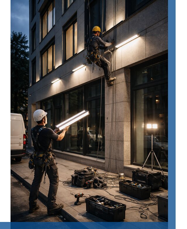 Монтаж архитектурной подсветки здания в Салехарде от 2676 р.|ВЫСОТНИК-Слх