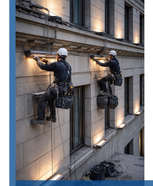 Монтаж архитектурной подсветки фасадов зданий в Салехарде