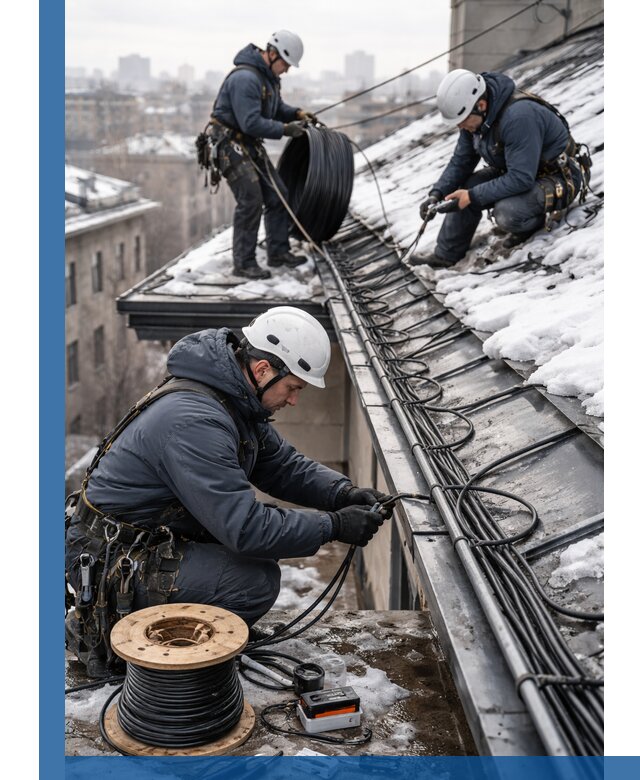 Монтаж греющего кабеля на кровле в Салехарде под ключ