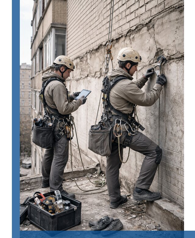 Обследование фасада промышленными альпинистами в Салехарде