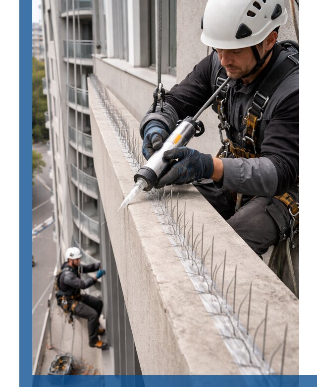 Установка шипов от птиц на фасадах и кровлях в Салехарде